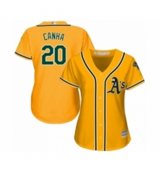 Women's Oakland Athletics #20 Mark Canha Authentic Gold Alternate 2 Cool Base Baseball Player Jersey