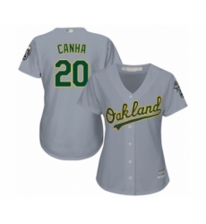 Women's Oakland Athletics #20 Mark Canha Authentic Grey Road Cool Base Baseball Player Jersey