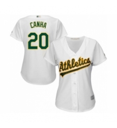 Women's Oakland Athletics #20 Mark Canha Authentic White Home Cool Base Baseball Player Jersey