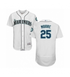 Men's Seattle Mariners #25 Dylan Moore White Home Flex Base Authentic Collection Baseball Player Jersey