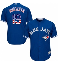 Men's Majestic Toronto Blue Jays #19 Jose Bautista Authentic Royal Blue USA Flag Fashion MLB Jersey