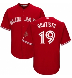Men's Majestic Toronto Blue Jays #19 Jose Bautista Replica Scarlet Alternate Cool Base MLB Jersey