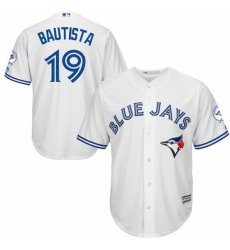 Men's Majestic Toronto Blue Jays #19 Jose Bautista Replica White Home 40th Anniversary Patch MLB Jersey