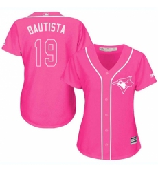 Women's Majestic Toronto Blue Jays #19 Jose Bautista Replica Pink Fashion Cool Base MLB Jersey