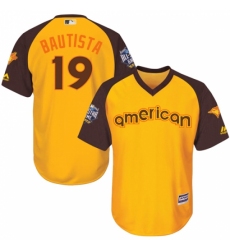 Youth Majestic Toronto Blue Jays #19 Jose Bautista Authentic Yellow 2016 All-Star American League BP Cool Base MLB Jersey