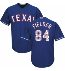 Men's Majestic Texas Rangers #84 Prince Fielder Authentic Royal Blue Team Logo Fashion Cool Base MLB Jersey