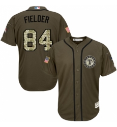 Men's Majestic Texas Rangers #84 Prince Fielder Replica Green Salute to Service MLB Jersey