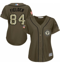 Women's Majestic Texas Rangers #84 Prince Fielder Replica Green Salute to Service MLB Jersey