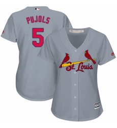Women's Majestic St. Louis Cardinals #5 Albert Pujols Replica Grey Road Cool Base MLB Jersey