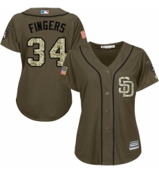 Women's Majestic San Diego Padres #34 Rollie Fingers Authentic Green Salute to Service Cool Base MLB Jersey