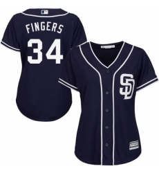 Women's Majestic San Diego Padres #34 Rollie Fingers Authentic Navy Blue Alternate 1 Cool Base MLB Jersey