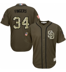 Youth Majestic San Diego Padres #34 Rollie Fingers Authentic Green Salute to Service Cool Base MLB Jersey
