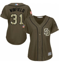 Women's Majestic San Diego Padres #31 Dave Winfield Authentic Green Salute to Service Cool Base MLB Jersey