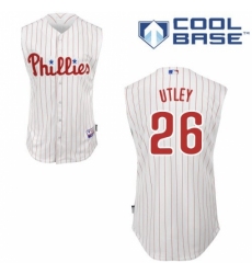 Men's Majestic Philadelphia Phillies #26 Chase Utley Replica White/Red Strip Vest Style MLB Jersey