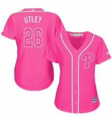 Women's Majestic Philadelphia Phillies #26 Chase Utley Replica Pink Fashion Cool Base MLB Jersey