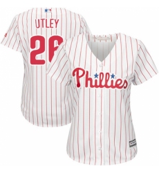 Women's Majestic Philadelphia Phillies #26 Chase Utley Replica White/Red Strip Home Cool Base MLB Jersey