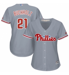 Women's Majestic Philadelphia Phillies #21 Clay Buchholz Replica Grey Road Cool Base MLB Jersey