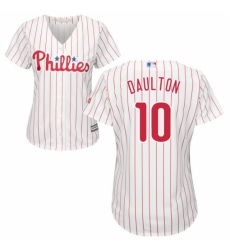 Women's Majestic Philadelphia Phillies #10 Darren Daulton Replica White/Red Strip Home Cool Base MLB Jersey