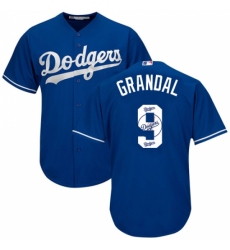 Men's Majestic Los Angeles Dodgers #9 Yasmani Grandal Authentic Royal Blue Team Logo Fashion Cool Base MLB Jersey