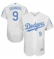 Men's Majestic Los Angeles Dodgers #9 Yasmani Grandal Authentic White 2016 Father's Day Fashion Flex Base MLB Jersey