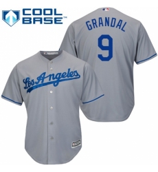 Men's Majestic Los Angeles Dodgers #9 Yasmani Grandal Replica Grey Road Cool Base MLB Jersey