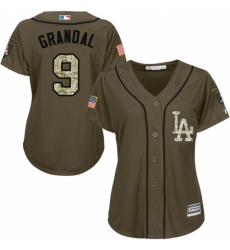 Women's Majestic Los Angeles Dodgers #9 Yasmani Grandal Replica Green Salute to Service MLB Jersey