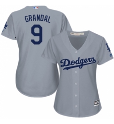 Women's Majestic Los Angeles Dodgers #9 Yasmani Grandal Replica Grey Road Cool Base MLB Jersey