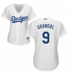 Women's Majestic Los Angeles Dodgers #9 Yasmani Grandal Replica White Home Cool Base MLB Jersey