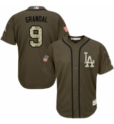 Youth Majestic Los Angeles Dodgers #9 Yasmani Grandal Replica Green Salute to Service MLB Jersey