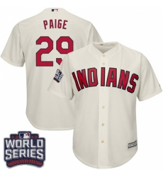Youth Majestic Cleveland Indians #29 Satchel Paige Authentic Cream Alternate 2 2016 World Series Bound Cool Base MLB Jersey