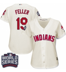 Women's Majestic Cleveland Indians #19 Bob Feller Authentic Cream Alternate 2 2016 World Series Bound Cool Base MLB Jersey
