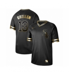 Men's Chicago White Sox #13 Ozzie Guillen Authentic Black Gold Fashion Baseball Jersey