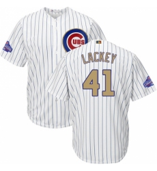 Youth Majestic Chicago Cubs #41 John Lackey Authentic White 2017 Gold Program Cool Base MLB Jersey