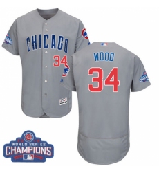 Men's Majestic Chicago Cubs #34 Kerry Wood Grey 2016 World Series Champions Flexbase Authentic Collection MLB Jersey