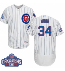 Men's Majestic Chicago Cubs #34 Kerry Wood White 2016 World Series Champions Flexbase Authentic Collection MLB Jersey