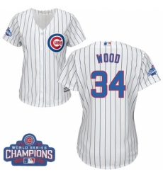 Women's Majestic Chicago Cubs #34 Kerry Wood Authentic White Home 2016 World Series Champions Cool Base MLB Jersey