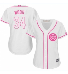 Women's Majestic Chicago Cubs #34 Kerry Wood Replica White Fashion MLB Jersey