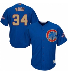 Youth Majestic Chicago Cubs #34 Kerry Wood Authentic Royal Blue 2017 Gold Champion Cool Base MLB Jersey