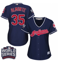 Women's Majestic Cleveland Indians #35 Abraham Almonte Authentic Navy Blue Alternate 1 2016 World Series Bound Cool Base MLB Jersey