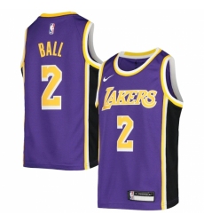 Youth Los Angeles Lakers #2 Lonzo Ball Nike Purple 2020-21 Swingman Jersey