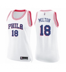 Women's Philadelphia 76ers #18 Shake Milton Swingman White Pink Fashion Basketball Jersey