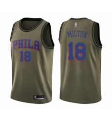 Youth Philadelphia 76ers #18 Shake Milton Swingman Green Salute to Service Basketball Jersey