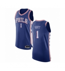 Men's Philadelphia 76ers #1 Mike Scott Authentic Blue Basketball Jersey - Icon Edition