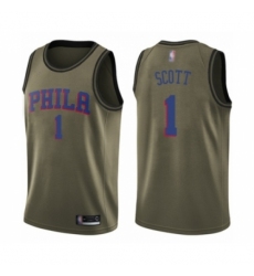 Men's Philadelphia 76ers #1 Mike Scott Swingman Green Salute to Service Basketball Jersey