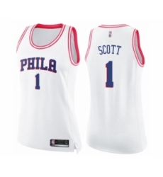 Women's Philadelphia 76ers #1 Mike Scott Swingman White Pink Fashion Basketball Jersey