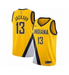 Men's Indiana Pacers #13 Mark Jackson Authentic Gold Finished Basketball Jersey - Statement Edition