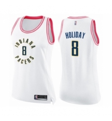 Women's Indiana Pacers #8 Justin Holiday Swingman White Pink Fashion Basketball Jersey