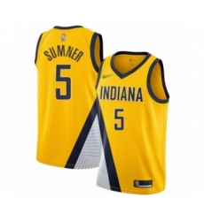 Men's Indiana Pacers #5 Edmond Sumner Authentic Gold Finished Basketball Jersey - Statement Edition