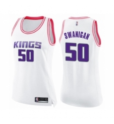 Women's Sacramento Kings #50 Caleb Swanigan Swingman White Pink Fashion Basketball Jersey