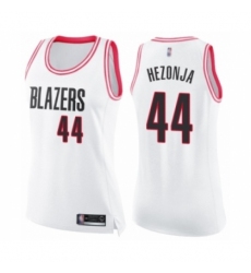 Women's Portland Trail Blazers #44 Mario Hezonja Swingman White Pink Fashion Basketball Jersey